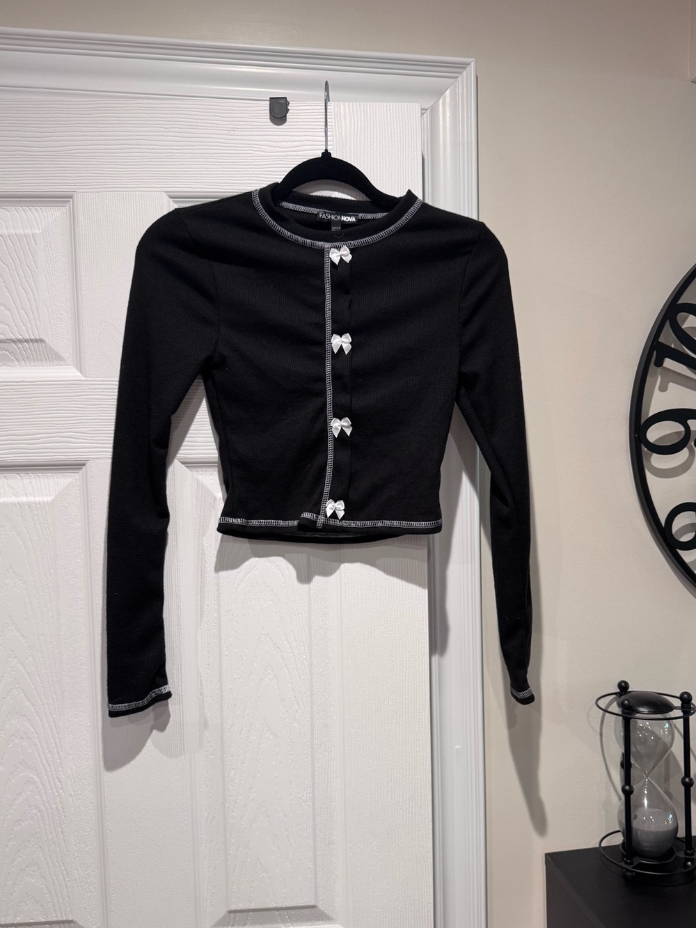 Classic Black Cropped top with Bow Buttons